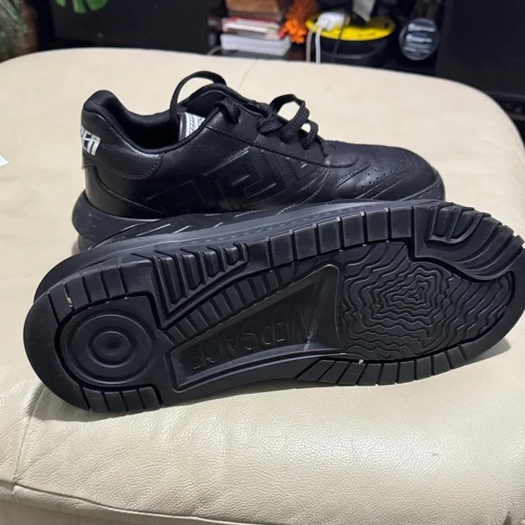 Versace Black Leather Men's Sneakers - Picture 7 of 9